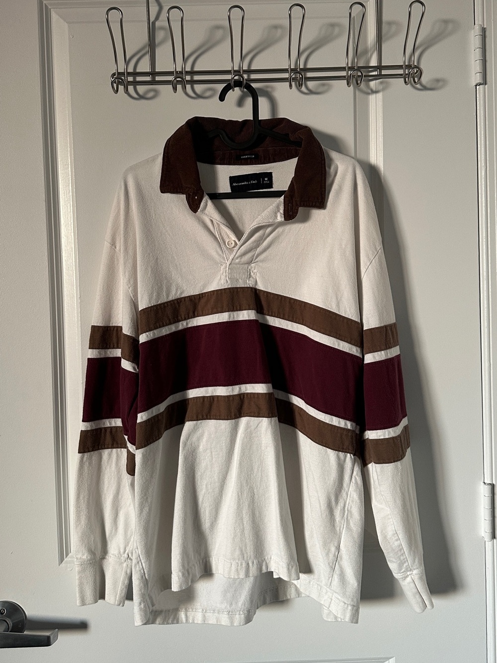 Abercrombie & Fitch White, Brown & Burgundy Rugby Polo